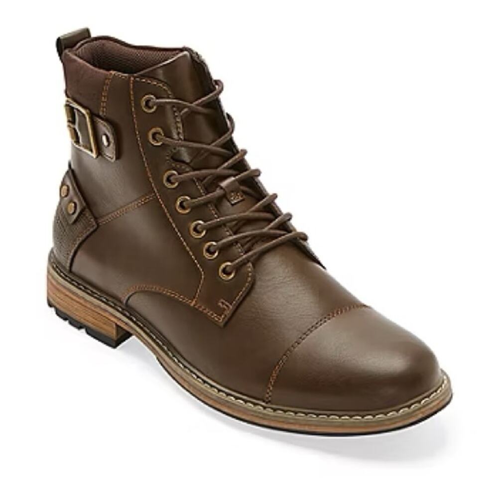 MENS JF J FERRAR Chocolate Brown Memory Foam Lace Up Buckle Ankle Boots 10